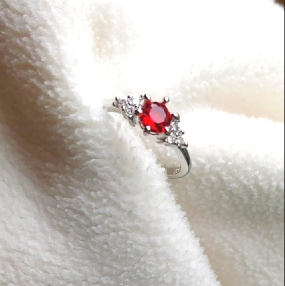925 Sterling Silver Simulated Ruby Ring - image 1